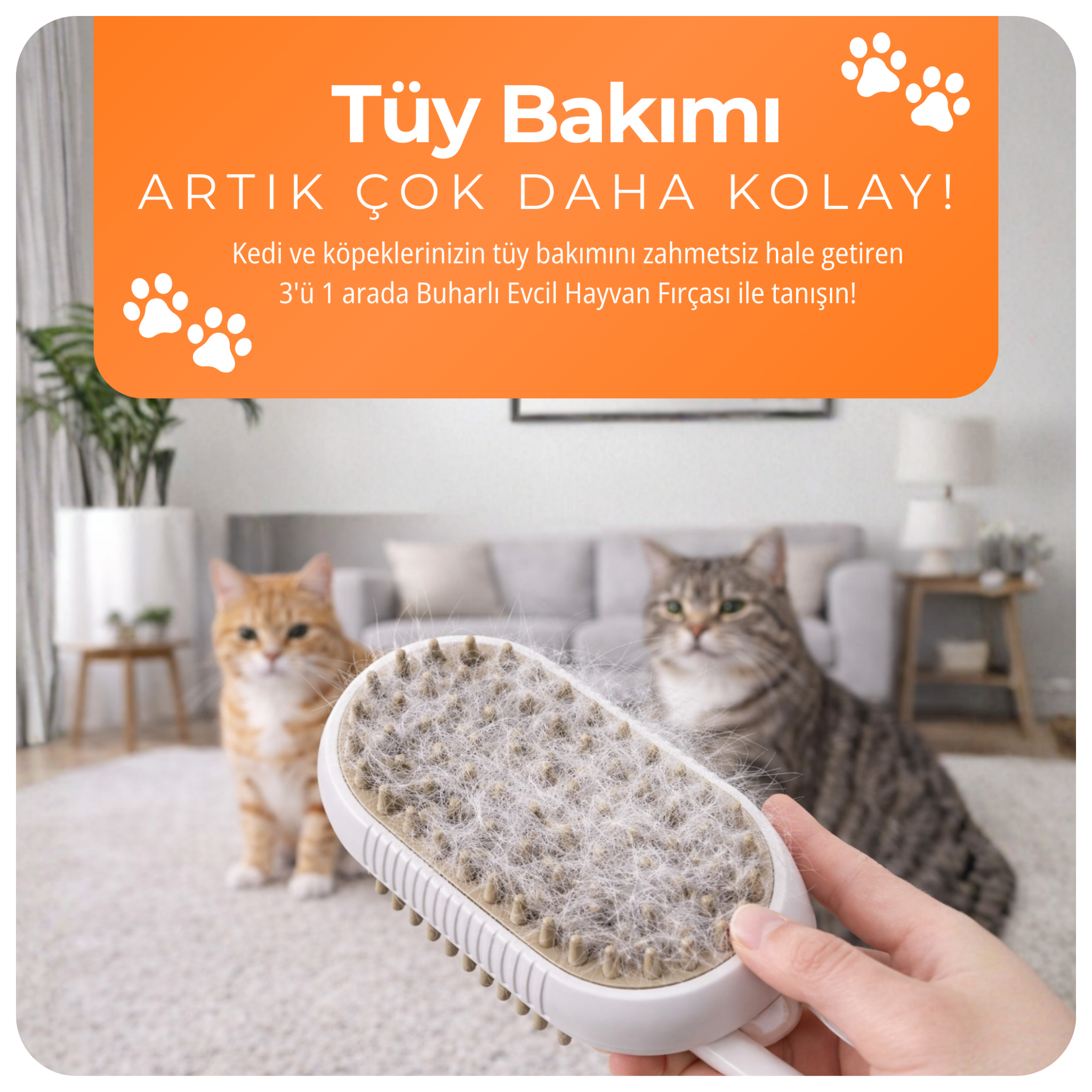 3’ü 1 Arada Buharlı Kedi Tarama Fırçası